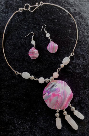 Pink Polymer Clay Fluted Pendant Necklace
